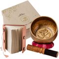 Ohm Store Tibetan Singing Bowl and Lokta Journal Set — Handcrafted Nepali Meditation Sound Bowl Self Care Gift for Stress Relief, Spiritual Chakra Healing, and Mindfulness