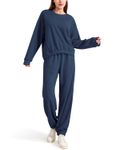 EYZH Women 2 Piece Outfits Long Sleeve Pullover Sweatshirts Drawstring Pant Jogger Set Casual Sweatsuits Tracksuit Pockets (Navy Blue,X-Large)