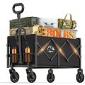 Collapsible Wagon Cart with Wheels Foldable, 140L Large Capacity Portable Folding Utility Heavy Duty Beach Wagons Cart with All-Terrain Wheels for Shopping, Camping, Sports, Garden - Black
