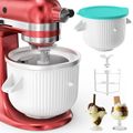 Ice Cream Attachment for KitchenAid Mixer, Ice Cream Bowl Compatible with 4.5Qt and 6QT Or Larger Stand Mixers KitchenAid Attachment, Frozen Yogurt & Sorbet Gelato Maker Attachment, 2 Qt With lid