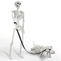 Lighted Human & Dog Skeleton Halloween Decorations Outdoor/Indoor - 36 Inch Realistic Full Body Movable Posable Skeleton Spooky Halloween Decor for Garden Yard Porch Indoor Party Haunted Graveyard